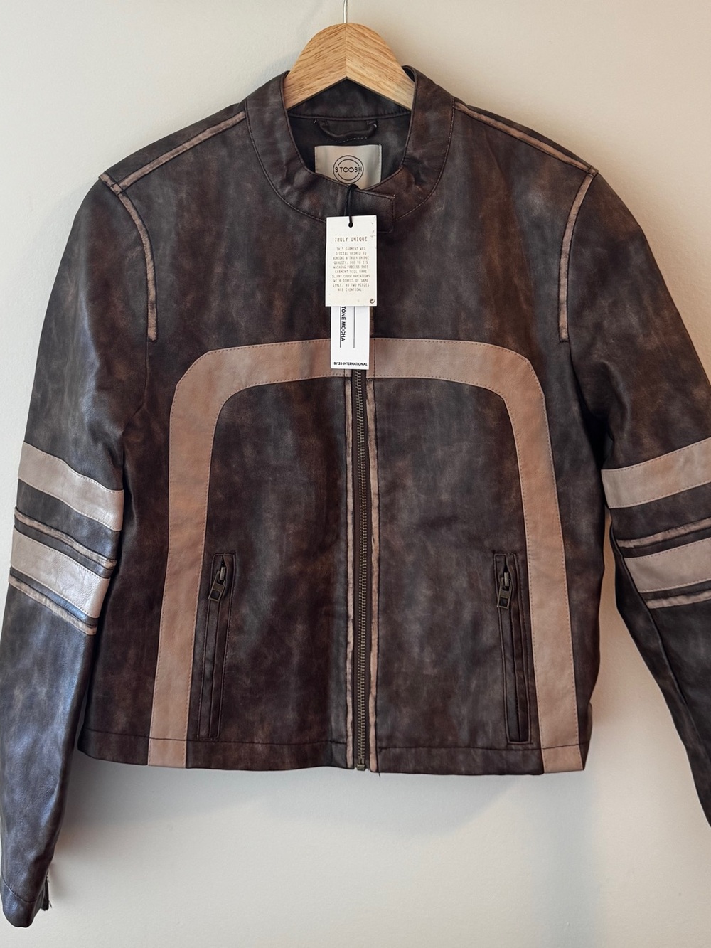 Stoosh Brown Biker Girl Jacket with Taupe Contrast Panels New With Tags
